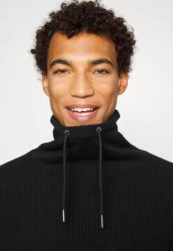 Pier One STRUCTURE BLOCK HIGH COLLAR - Strickjacke - Black -Pier One Verkäufe 8ae538afff544777a63a44071114fc02